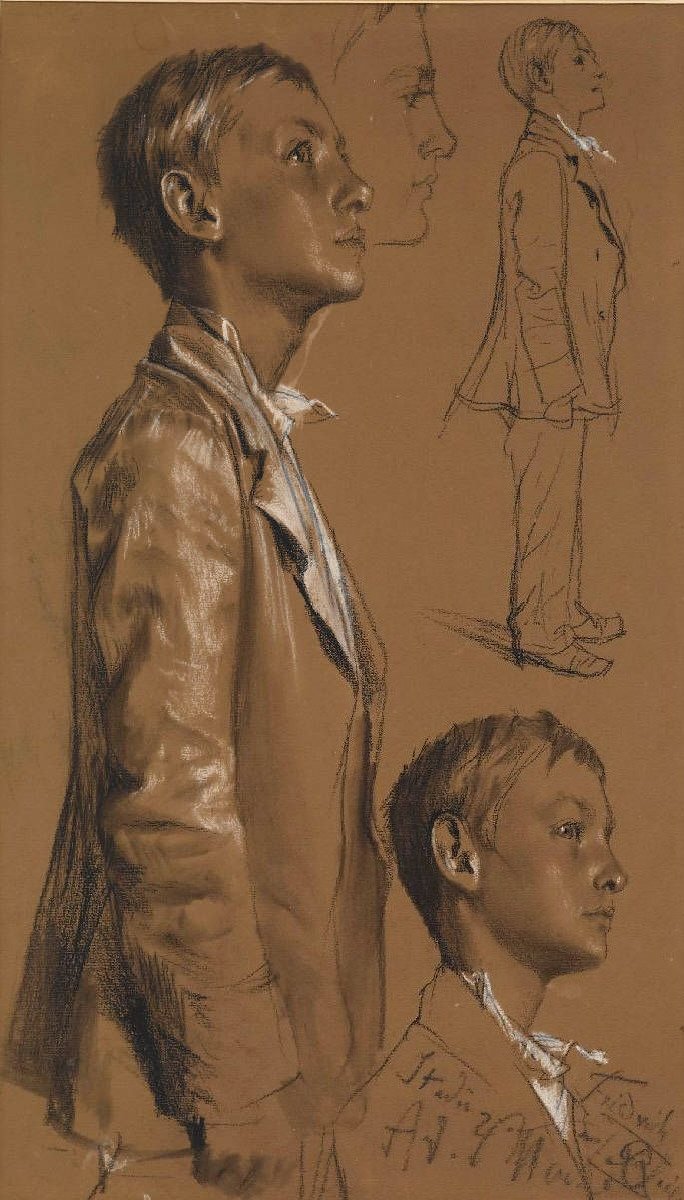 Mallitutkimus nach einem stehenden jungen Mann tekijältä Adolph Menzel