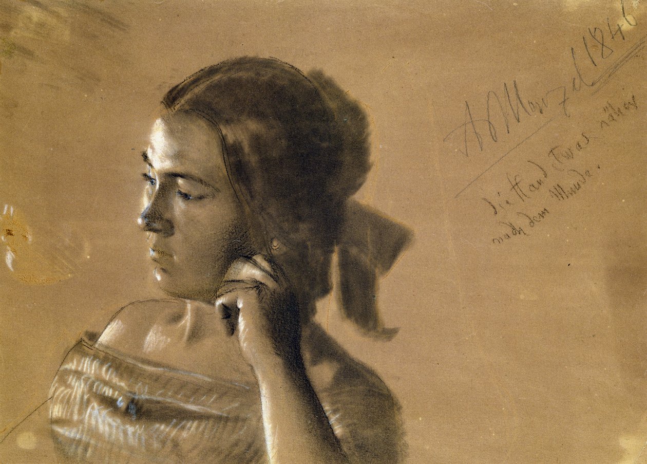 Tutkimus rouva Von Maerckerin muotokuvaa varten, 1846 (liitu ja puuhiili paperilla) tekijältä Adolph Menzel