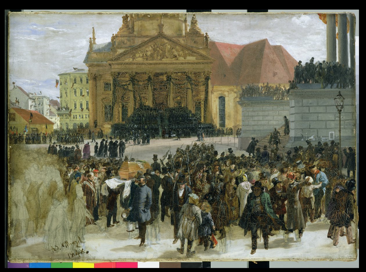 Maaliskuun vallankumouksen uhrit Berliinissä makaamassa valtiossa, 1848 tekijältä Adolph Menzel