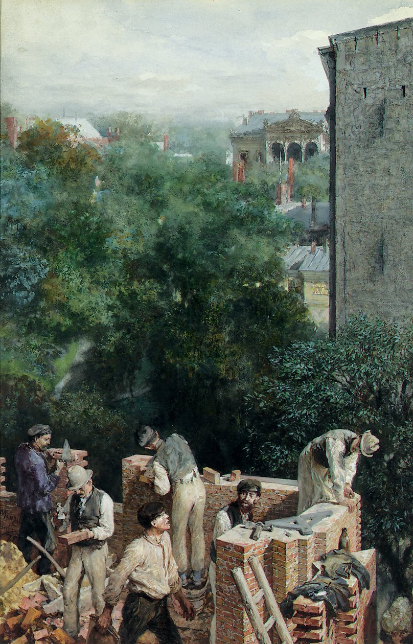 Muurarit rakennustyömaalla, 1875 tekijältä Adolph Menzel