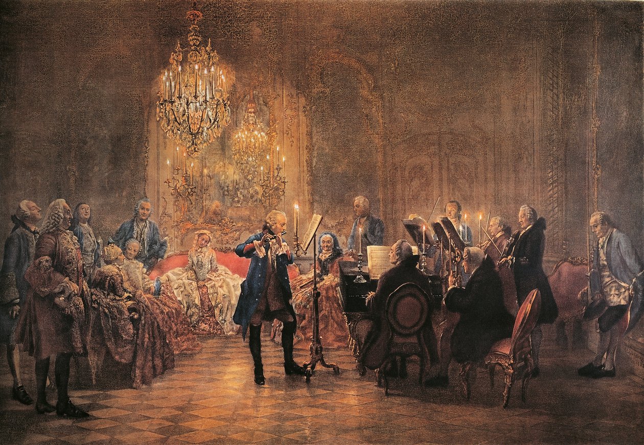 Konsertti huilulle Frederick Suuren kanssa Sanssoucissa tekijältä Adolph Menzel