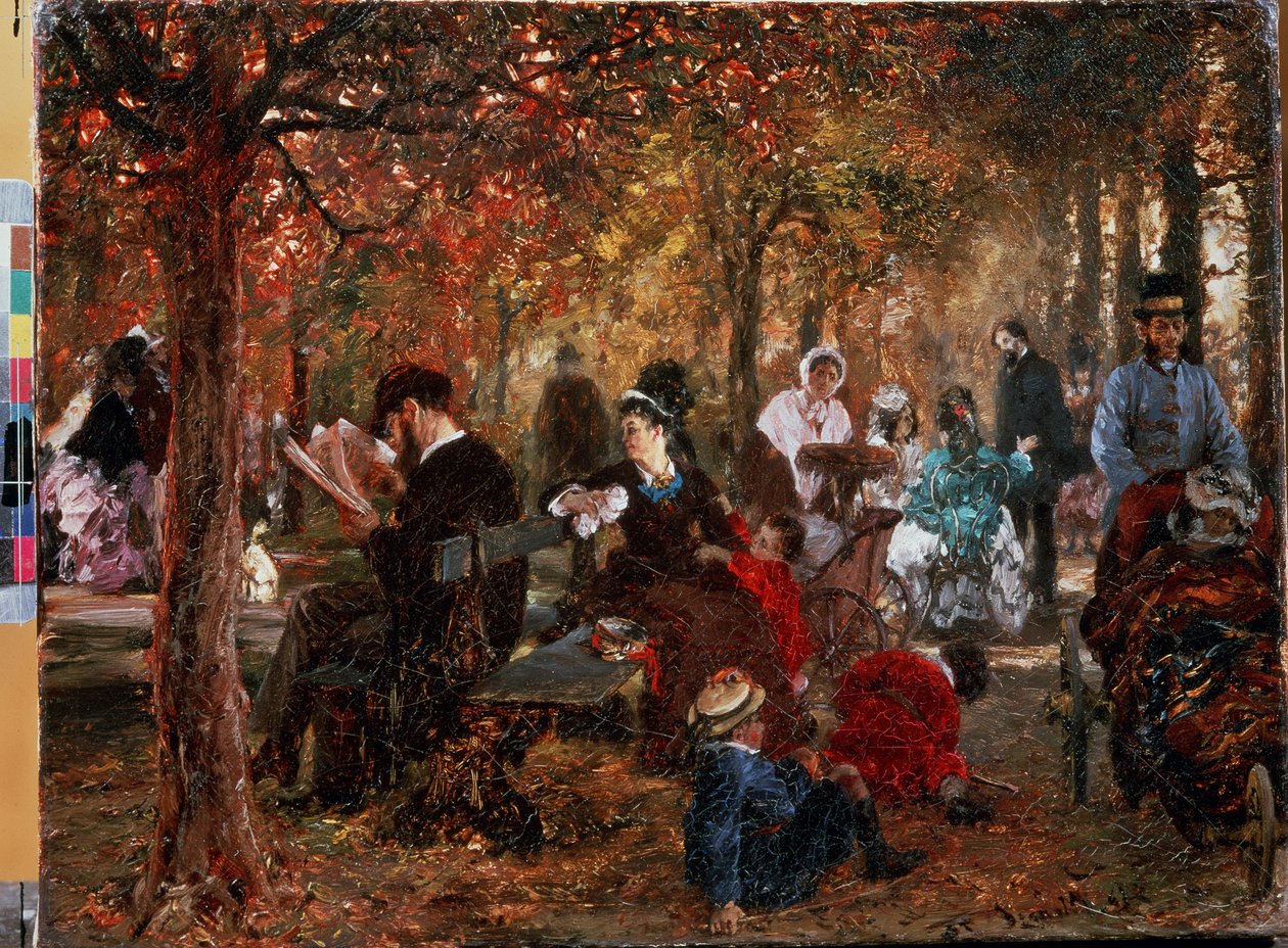 ""Dans le jardin du Luxembourg a Paris"" (Luxembourgin puutarhassa) Adolph Friedrich von Menzelin (1815-1905) maalaus tekijältä Adolph Menzel