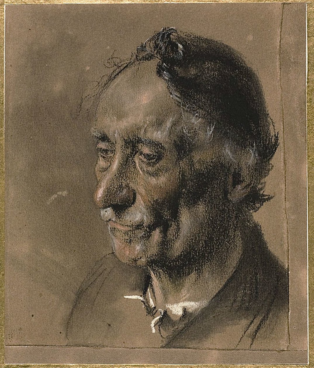 Vanhan miehen pää, n. 1850 (hiili ja pastelli paperilla) tekijältä Adolph Menzel