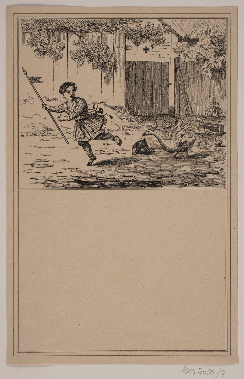 Den tappre helt. Nr. 6 i Chr. Winther og M. Rørbye, "25 Billeder for små børn" tekijältä Johan Adolph Kittendorff