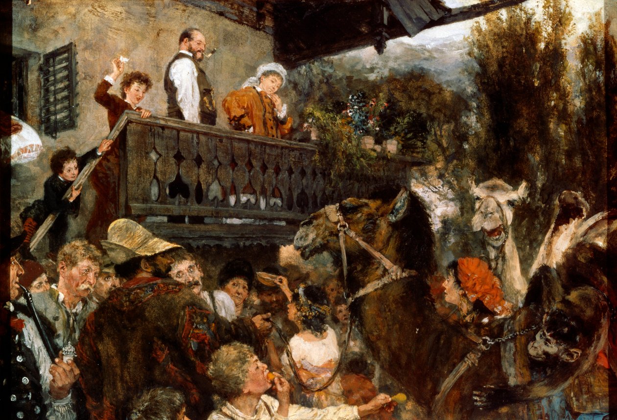 Liikkuvat sirkuskamelit Partenkirchenissä, 1884. tekijältä Adolph Menzel
