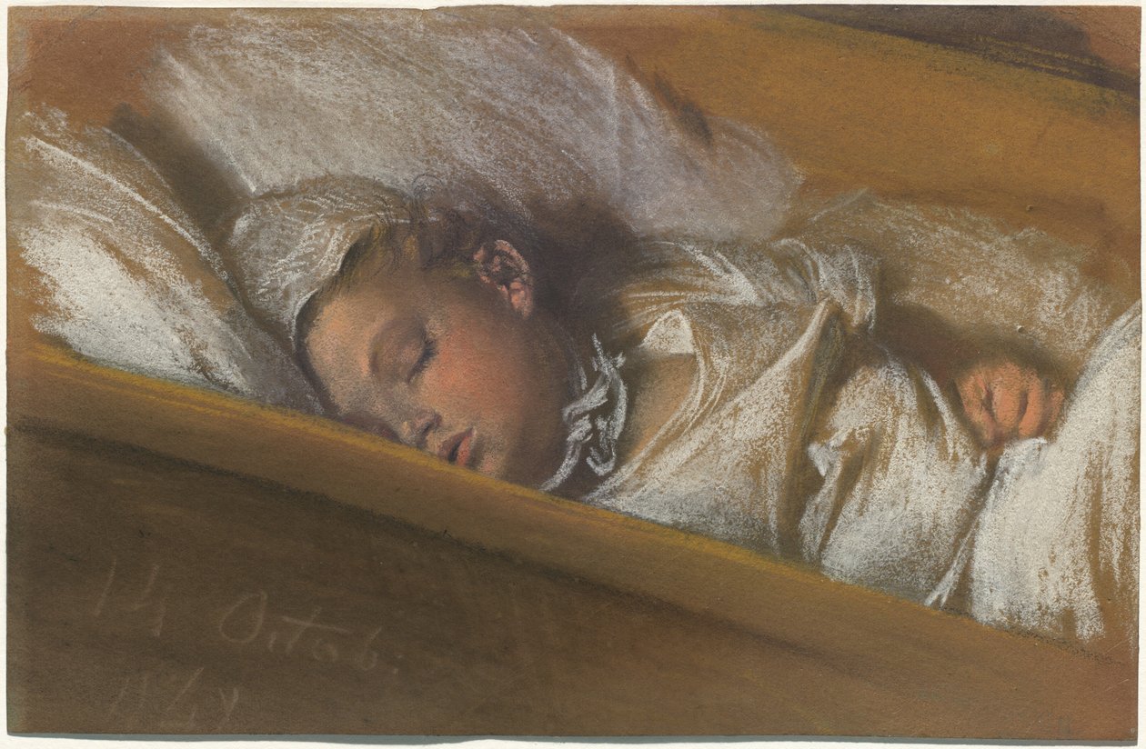 Vauva nukkumassa sängyssään tekijältä Adolph Menzel