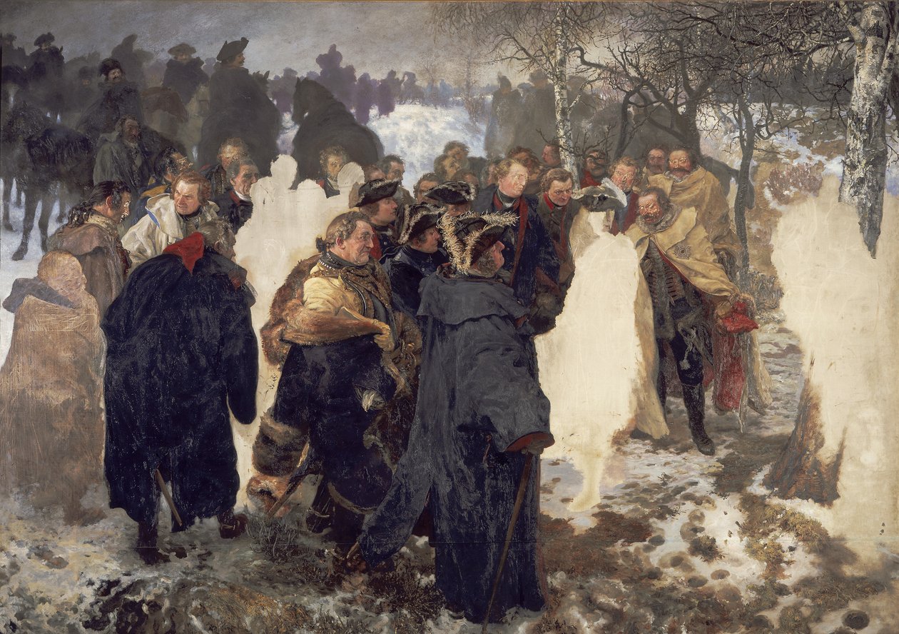 Fredrik Suuren puhe kenraaleilleen ennen Leuthenin taistelua 1757. Keskeneräinen tekijältä Adolph Menzel