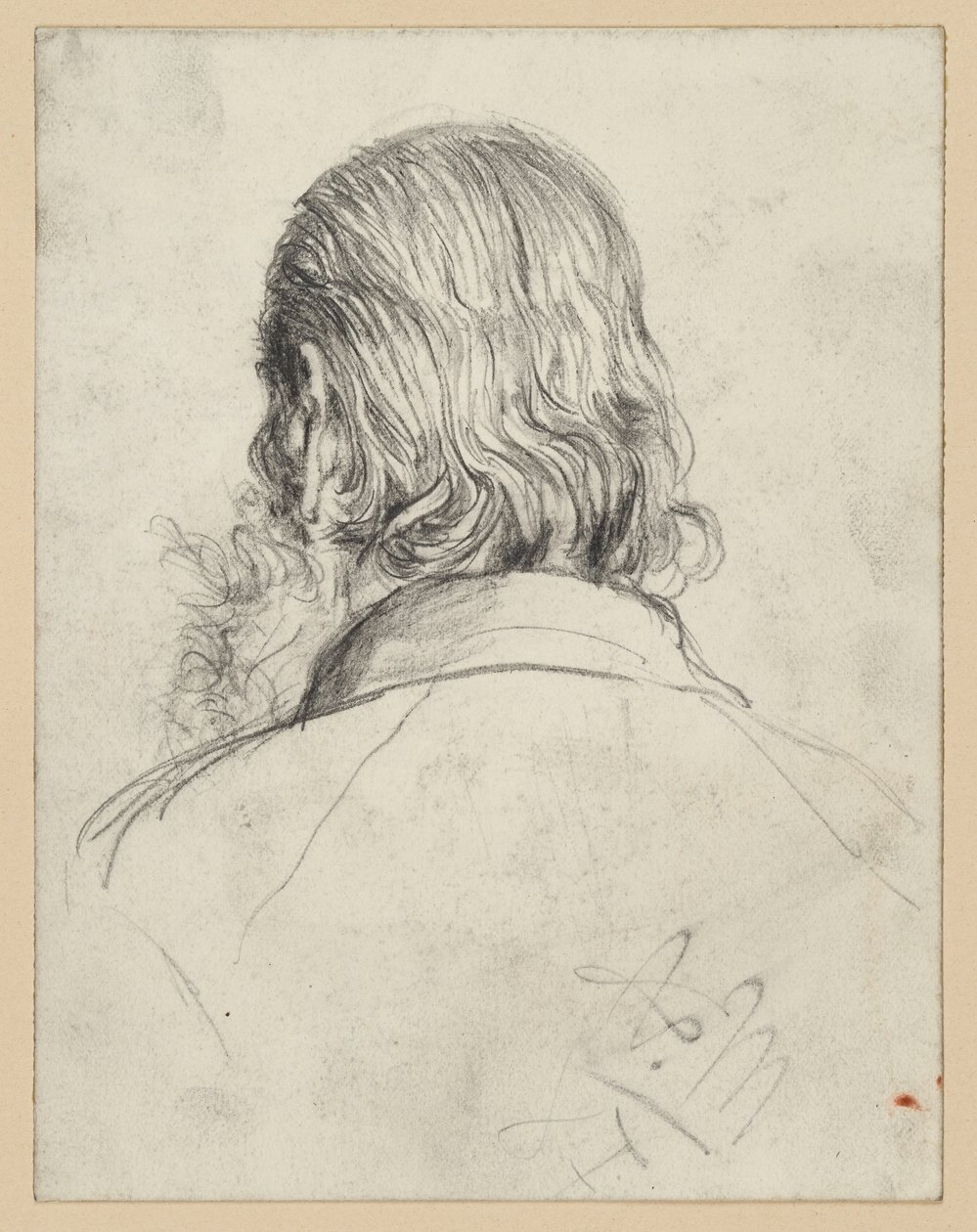 Pitkähiuksinen parrakas pää takaapäin tekijältä Adolph Menzel