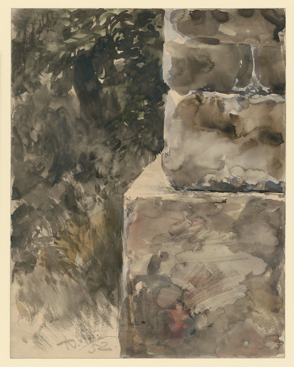 Puun vihreys kivijalustan luona tekijältä Adolph Menzel