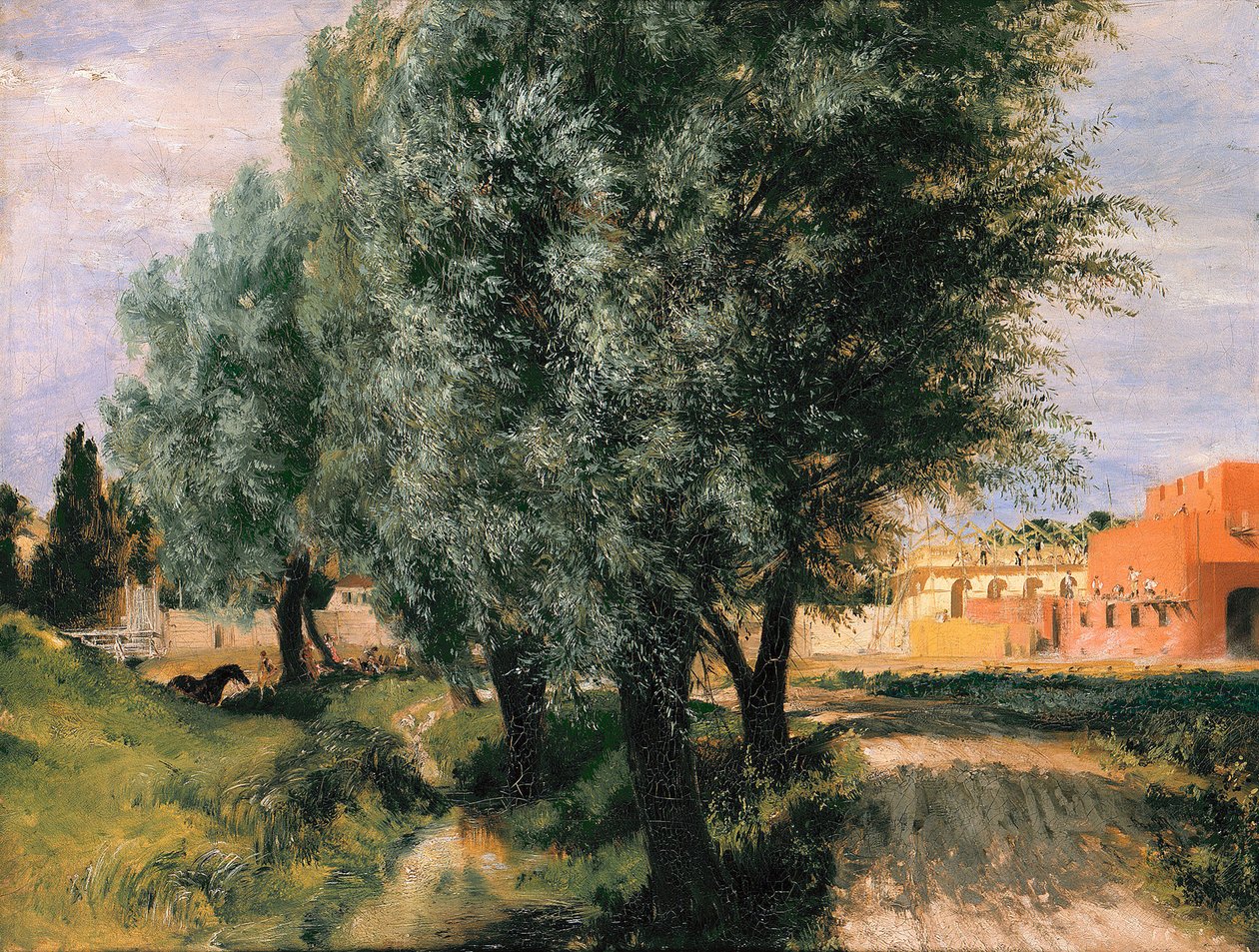 Rakennuspaikka ja pajupuita tekijältä Adolph Menzel