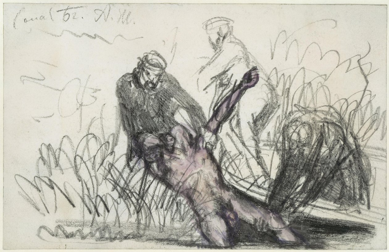 Miehen ruumiin nostaminen Landwehrkanalista (c) tekijältä Adolph Menzel