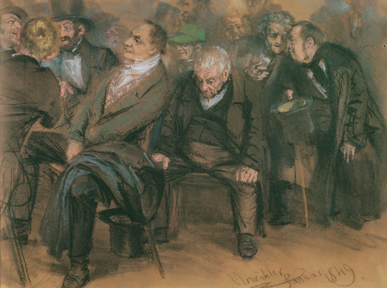 Porvarilliset saksalaiset julkisessa kokouksessa, 1849 (pastelli paperille) tekijältä Adolph Menzel