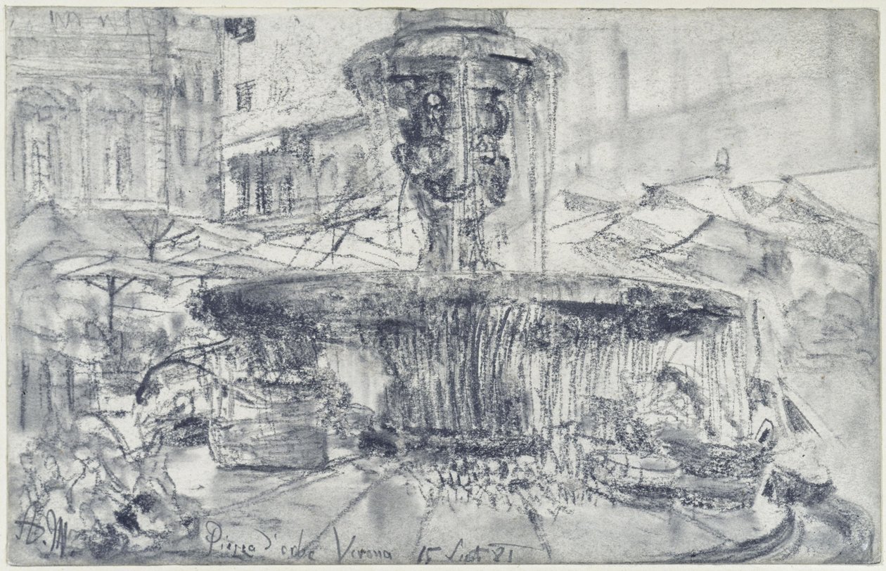 Suihkulähde Piazza delle Erbellä Veronassa tekijältä Adolph Menzel
