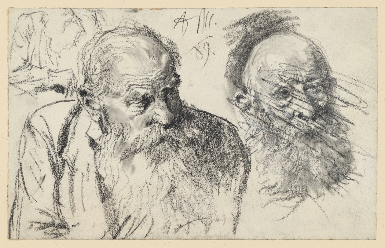 Vanhan parrakkaan miehen rintakuva ja vanhan parrakkaan miehen pää (hylätty) tekijältä Adolph Menzel