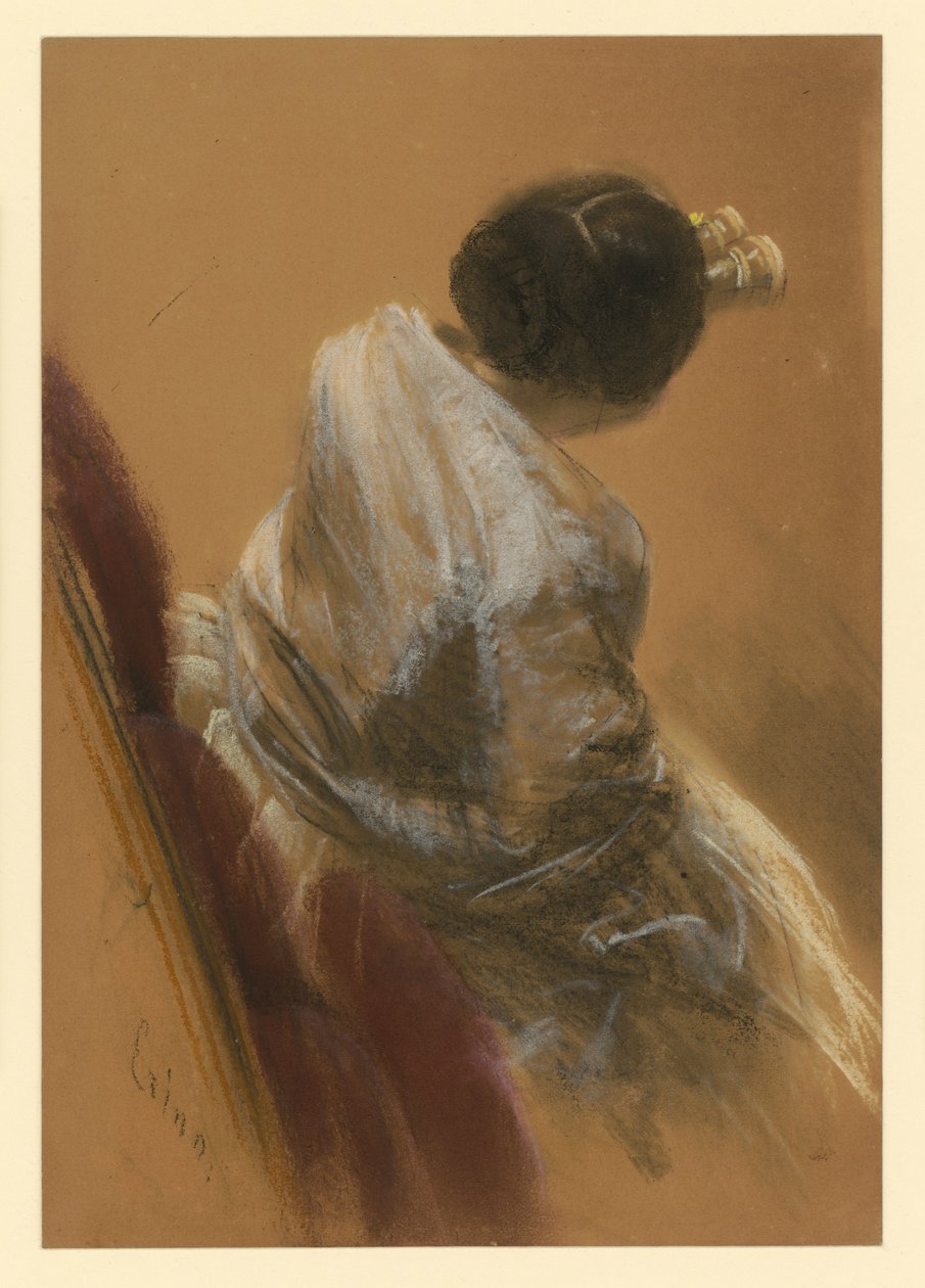Nainen nojatuolissa oopperakiikarin kanssa tekijältä Adolph Menzel