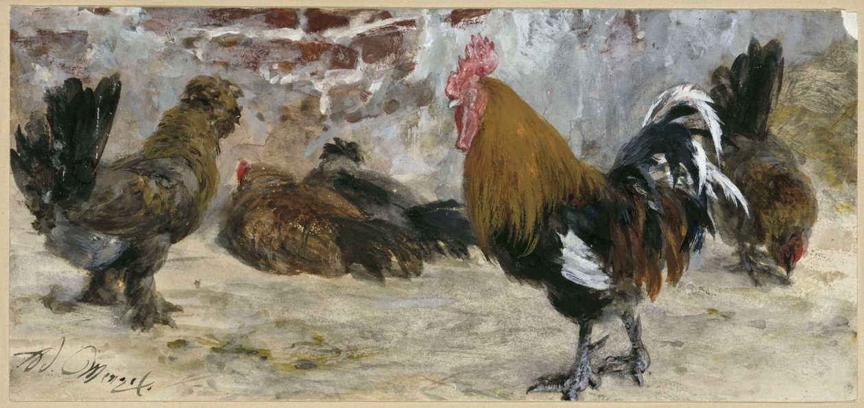 Kukko ja kanat. "Lastenalbumista" tekijältä Adolph Menzel