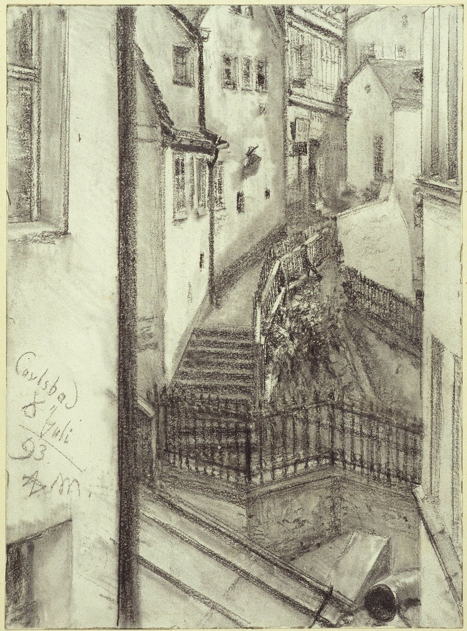 Stiegengasse Karlsbadissa tekijältä Adolph Menzel