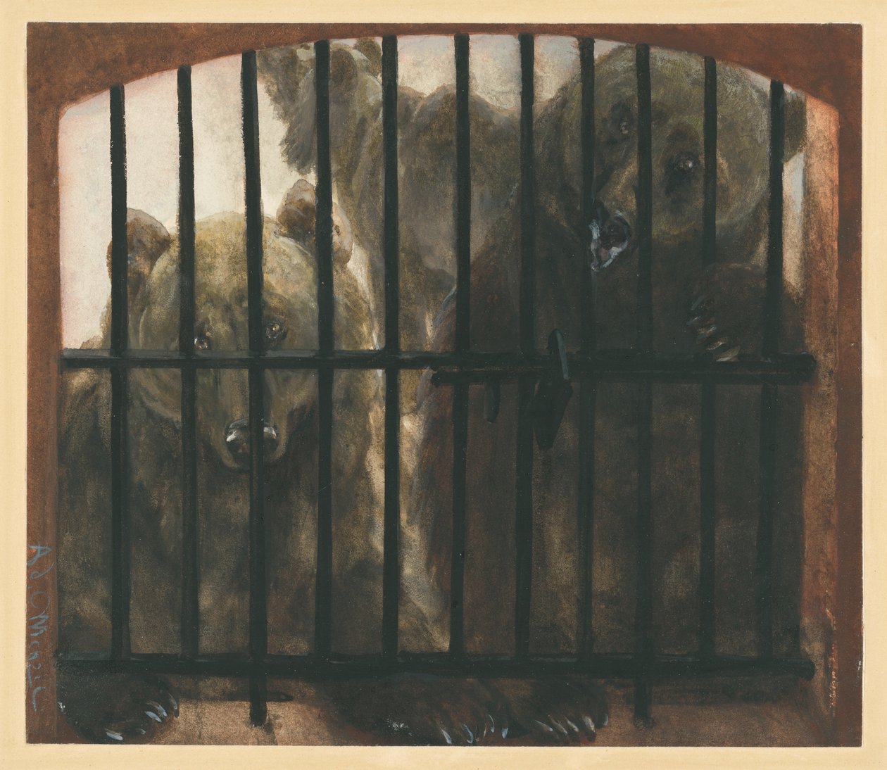 Kolme karhua häkissä. Teoksesta ”Lastenalbumi” tekijältä Adolph Menzel