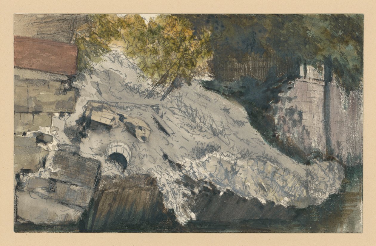 Vesistön varrella romahtanut penkere tekijältä Adolph Menzel