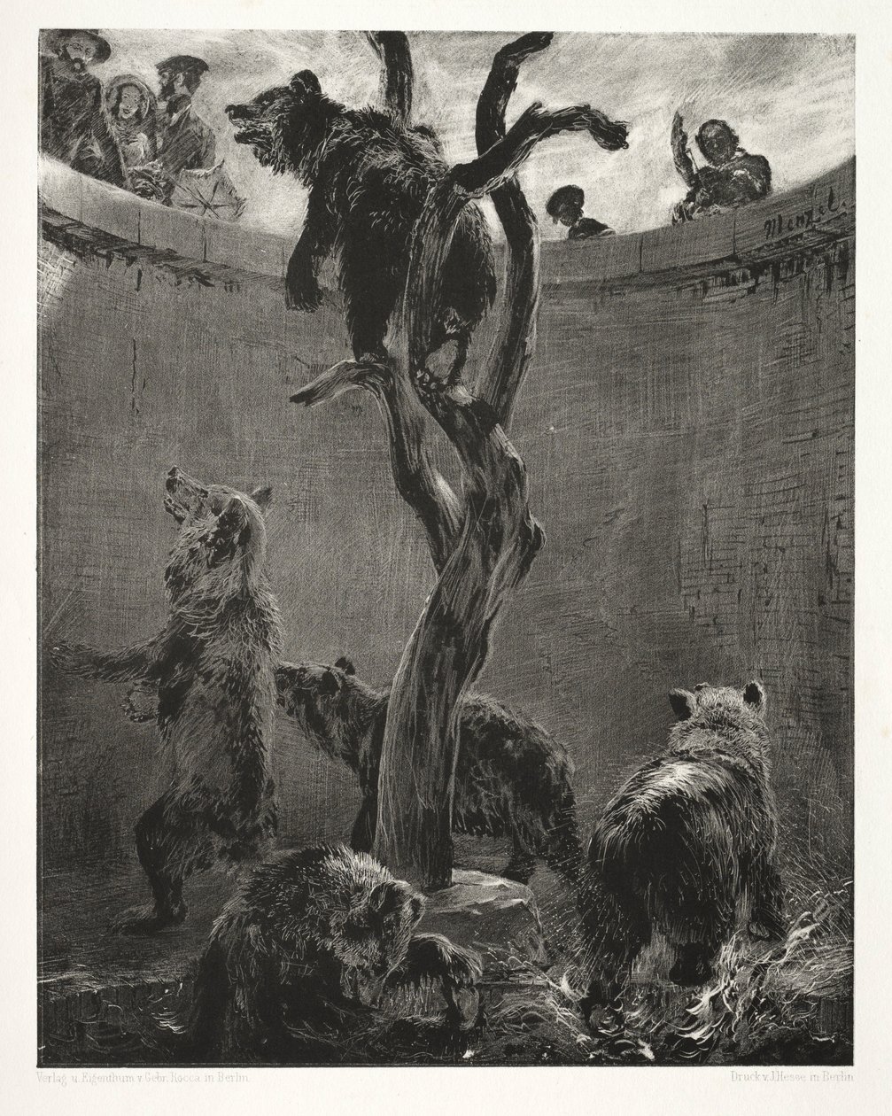 Essee kivestä harjalla ja kaavinta: Karhun kuoppa, 1851. tekijältä Adolph Menzel