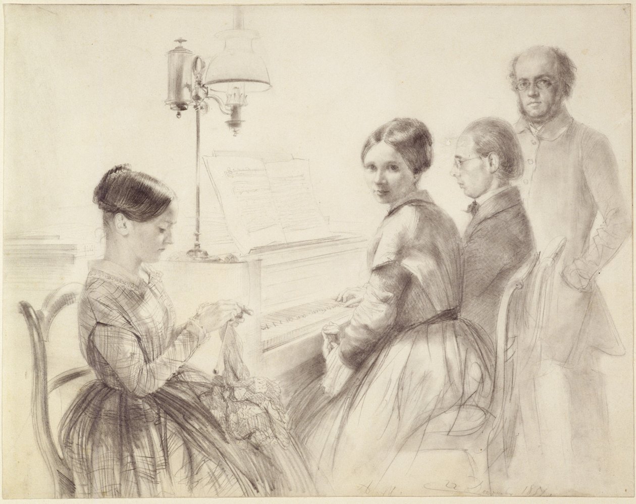 Perhe pianon ääressä tekijältä Adolph Menzel