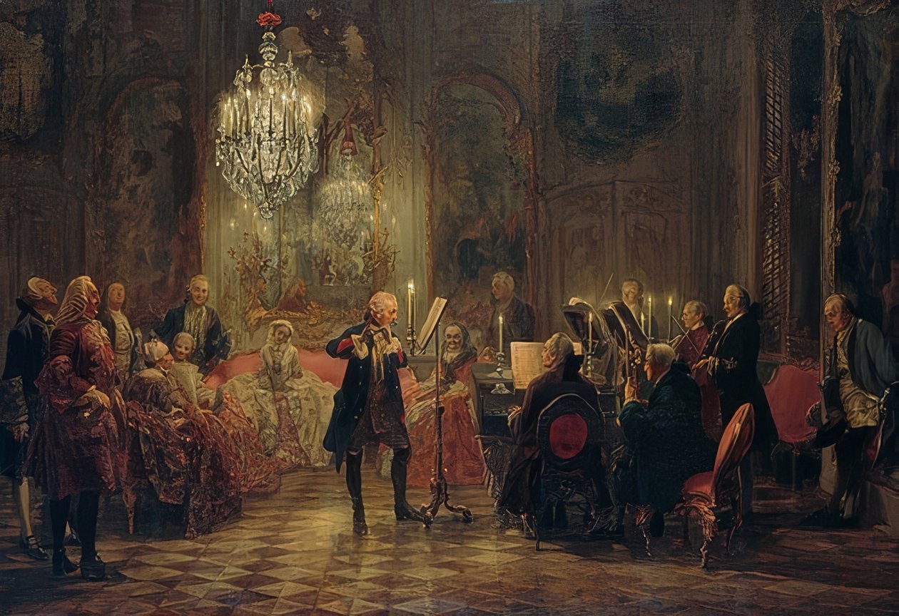 Frederick Suuren huilukonsertti Sanssoucissa tekijältä Adolph Menzel