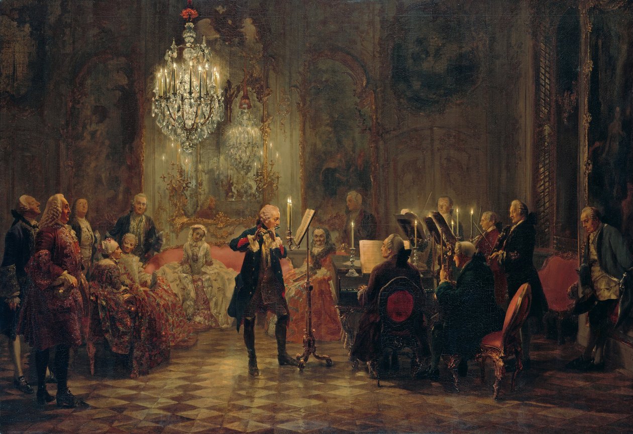 Huilukonsertti Frederick Suuren kanssa Sanssoucissa, 1850-1852 tekijältä Adolph Menzel