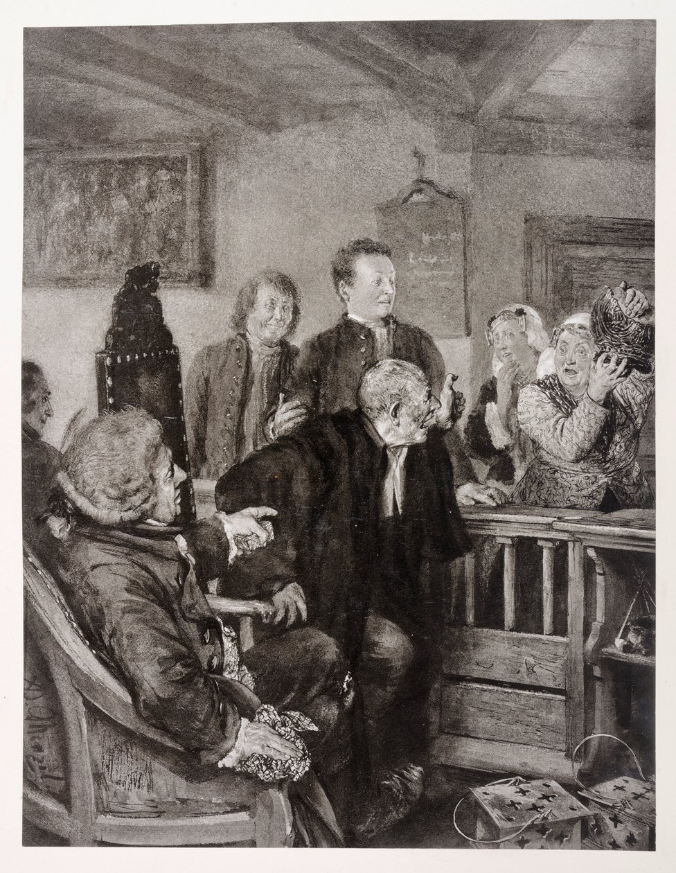 Rouva Marthen syyte, Heinrich von Kleistin teoksesta ”Rikkoutunut kannu” tekijältä Adolph Menzel
