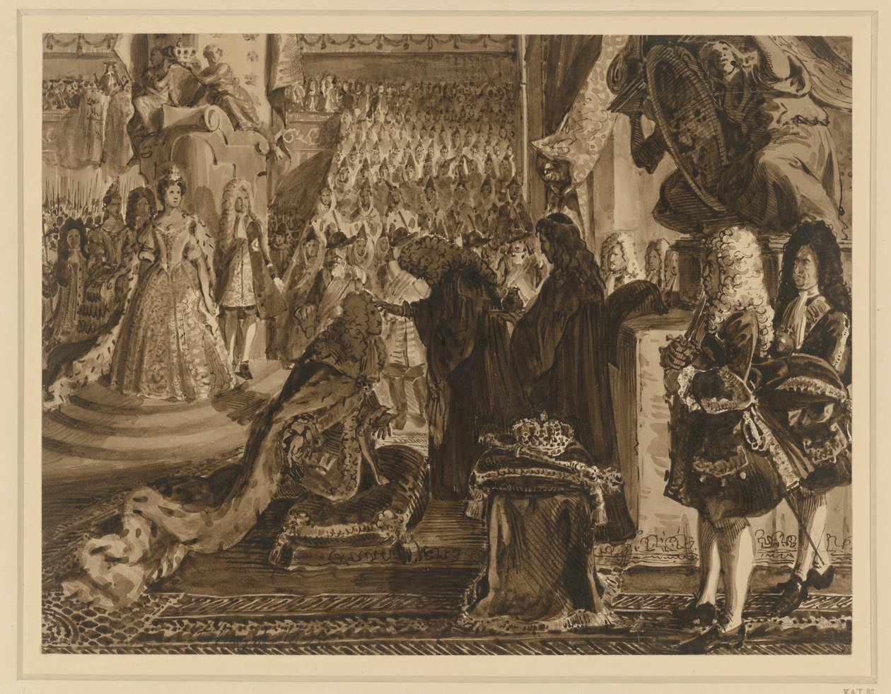 Friedrich I, Preussin kuningas, kruunattiin Königsbergissä 18. tammikuuta 1701. Luonnos teokseen ”Muistelmia Brandenburgin ja Preussin historiasta” tekijältä Adolph Menzel