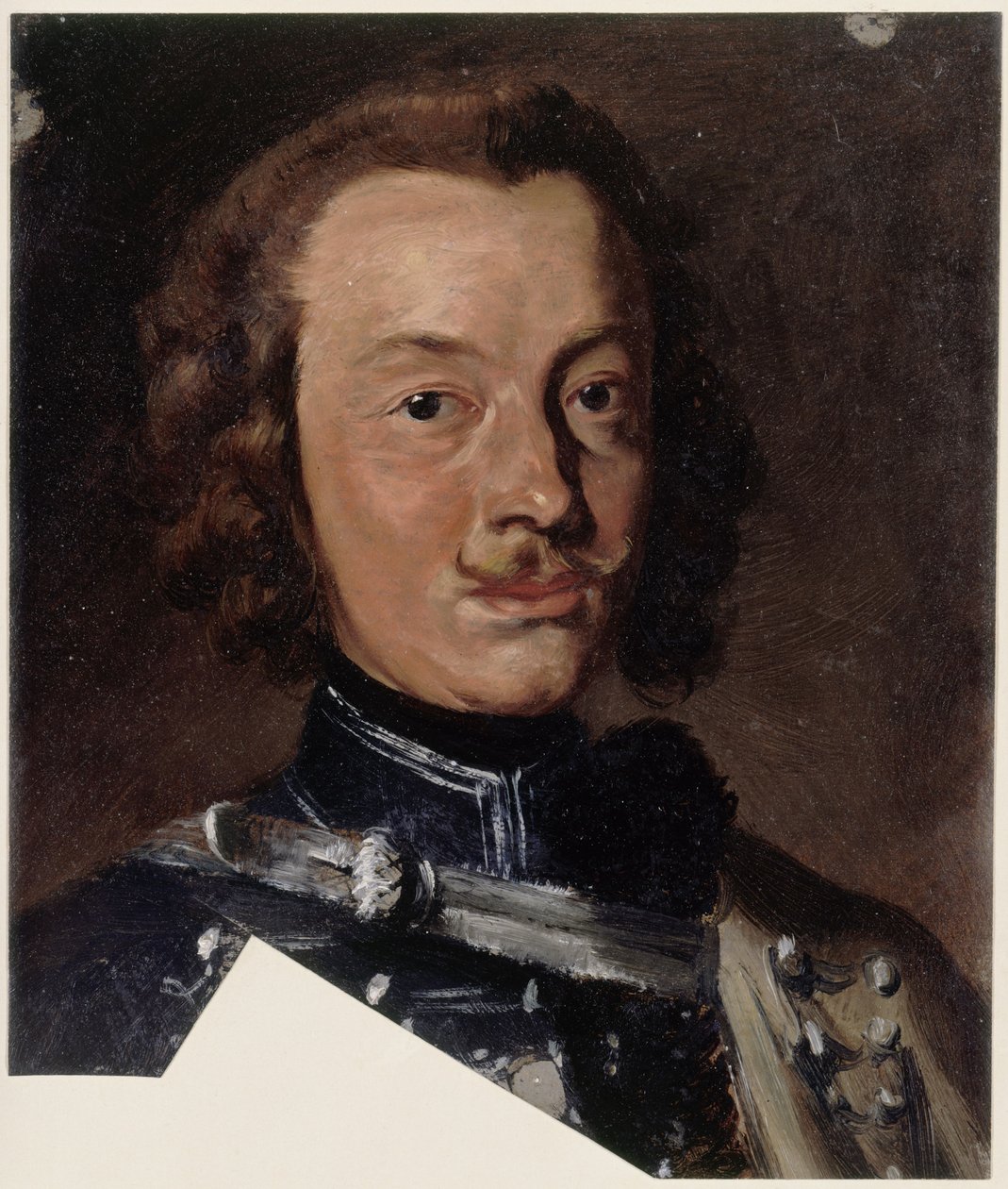 Friedrich Wilhelm Freiherr von Seydlitz-Kurzbach, preussilainen ratsuväen kenraali, 4. husaarirykmentin eskadroonanpäällikkö (kuvassa alla yksityiskohta dolmanin nauhoituksesta); pää käännettynä oikealle, katse suoraan eteenpäin tekijältä Adolph Menzel