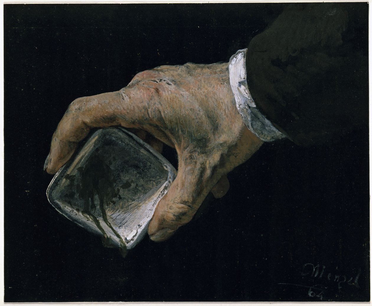 Taiteilijan käsi ja väriastia tekijältä Adolph Menzel