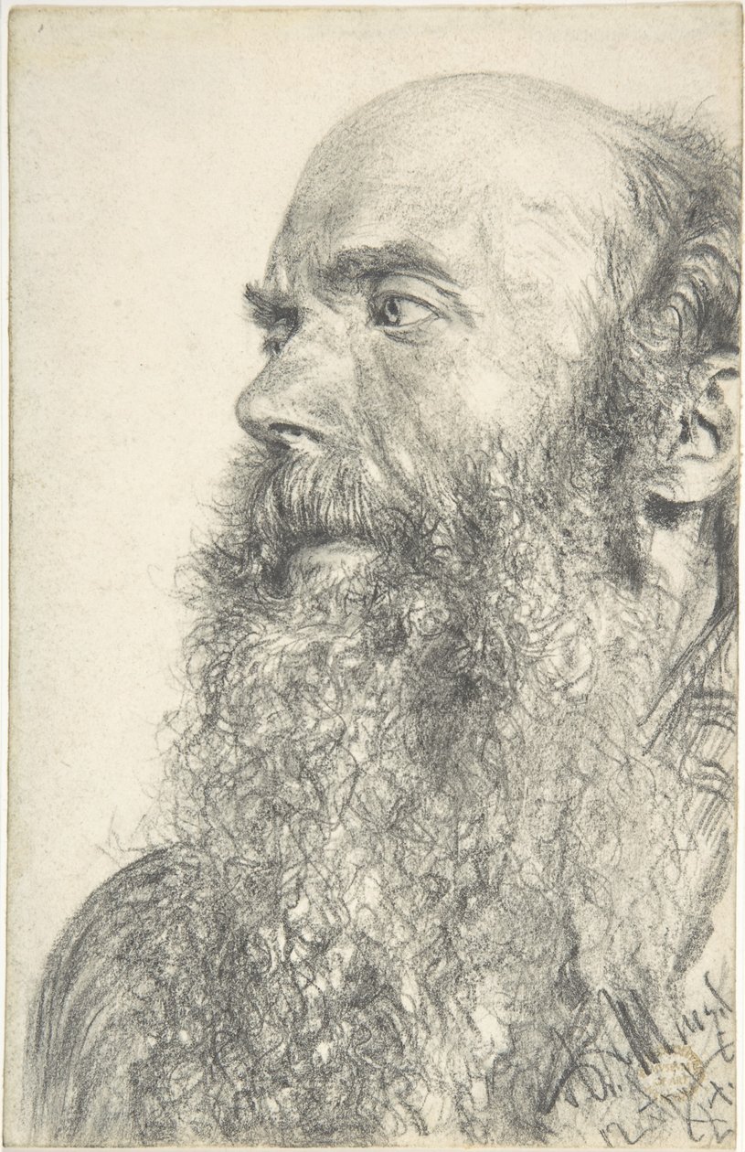 Parrakkaan miehen pää tekijältä Adolph Menzel