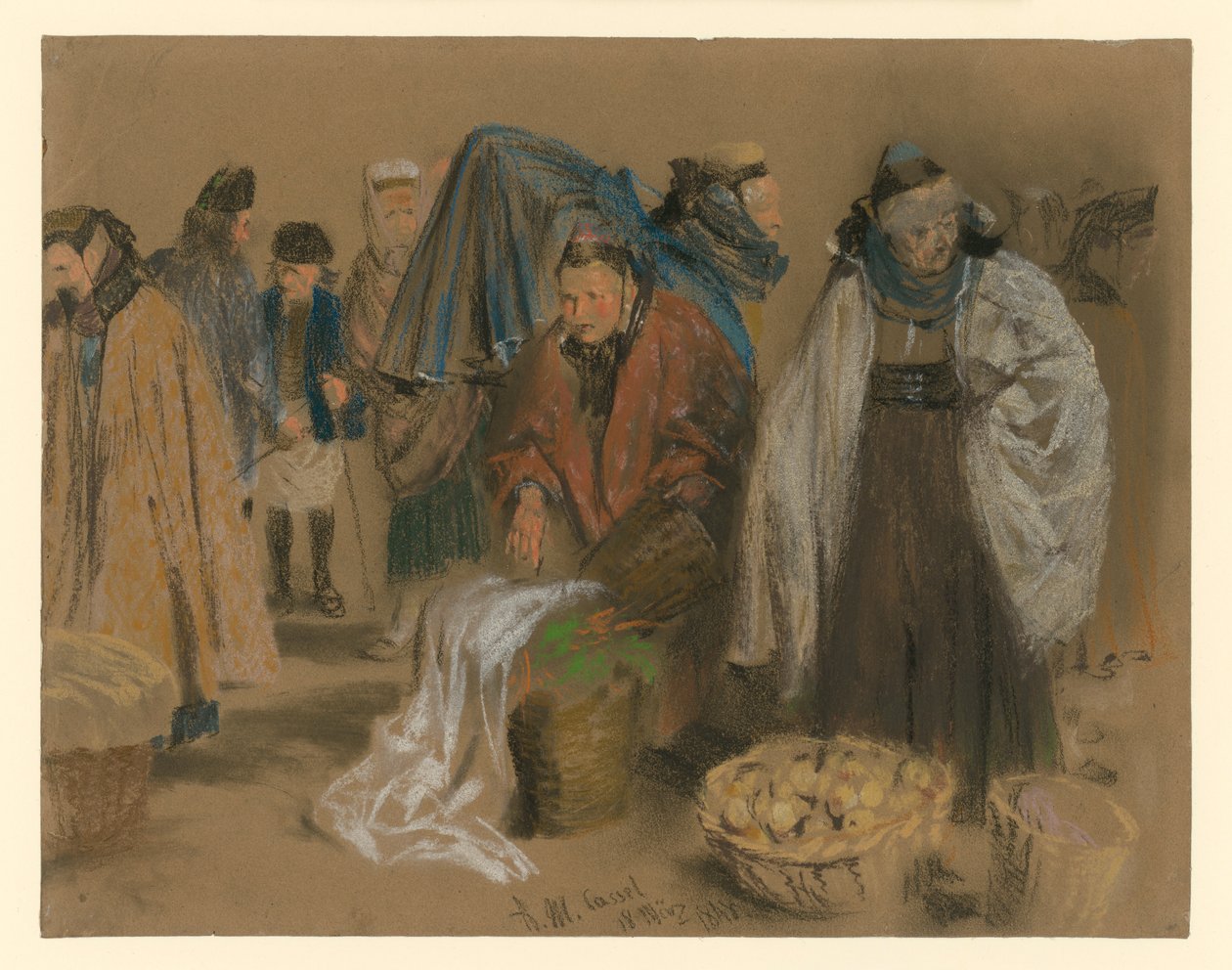 Hessenin maanviljelijät Kasselin torilla tekijältä Adolph Menzel