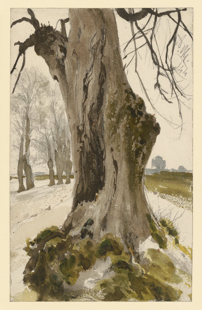 Ontto puunkanto, taustalla puuryhmä tekijältä Adolph Menzel