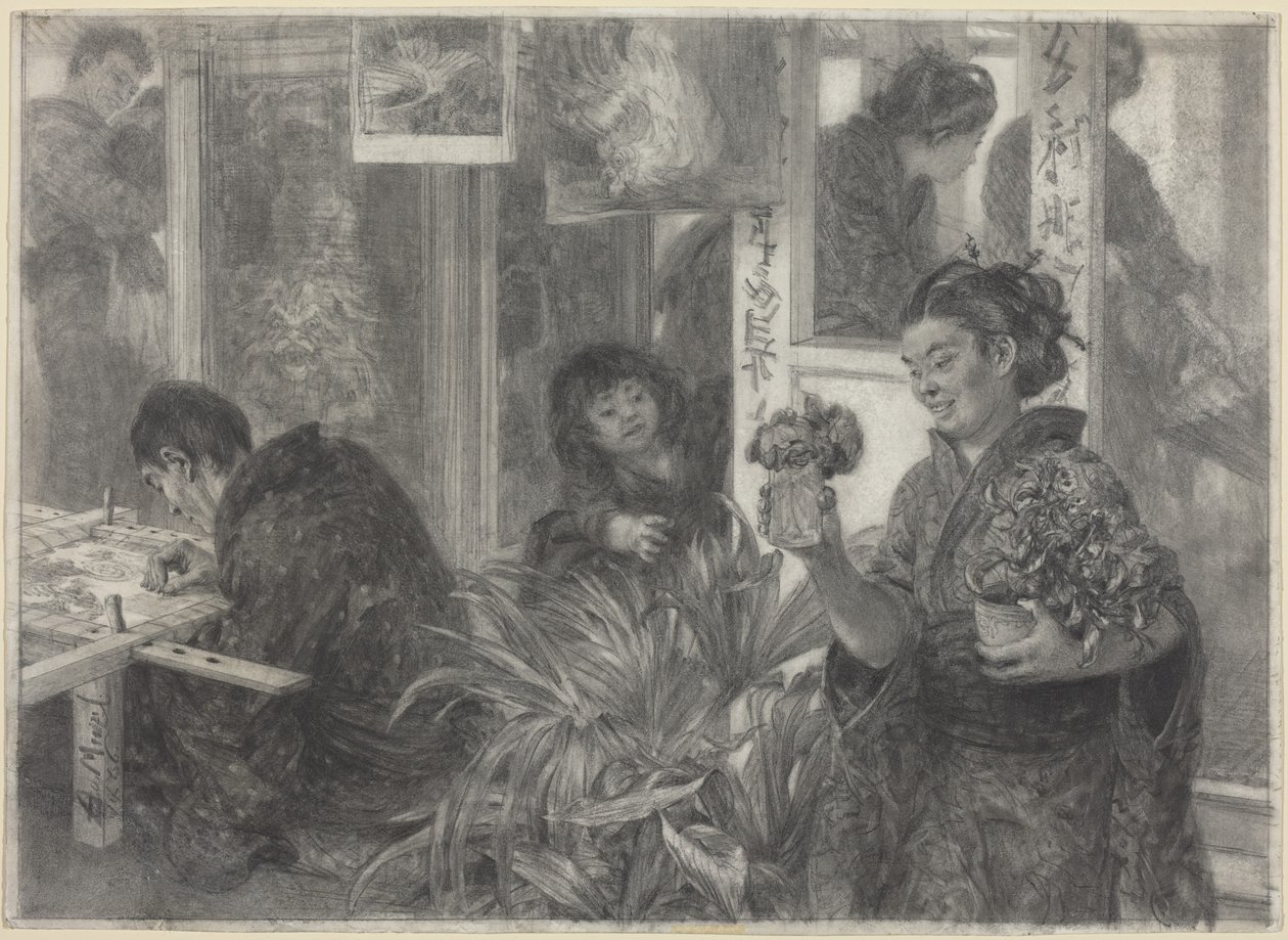 Japanilainen taiteilija työssään tekijältä Adolph Menzel