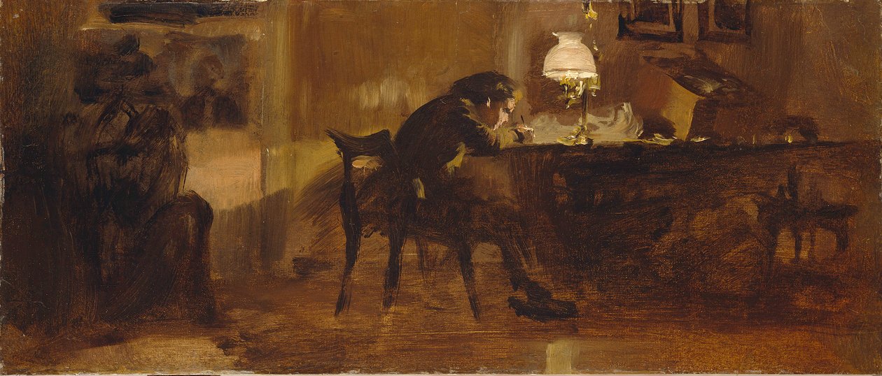 Poika kirjoituspöydän ääressä tekijältä Adolph Menzel