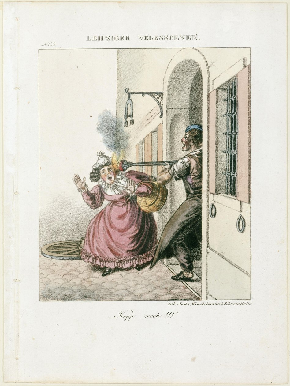 "Kopp weck!". Teoksesta: Leipziger Volksszenen tekijältä Adolph Menzel