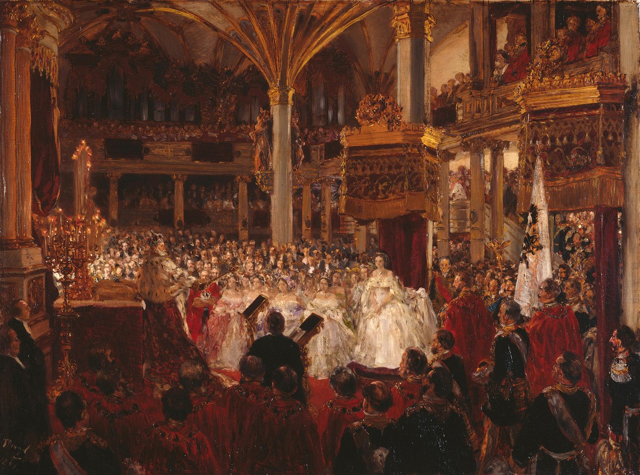 Kuningas Vilhelm I:n kruunajaiset Königsbergissä (luonnos) tekijältä Adolph Menzel
