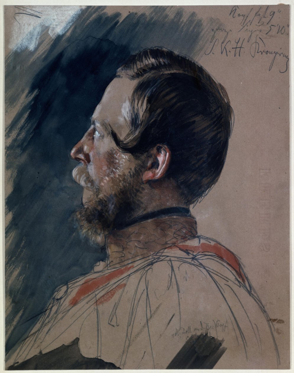 Kruununprinssi Friedrich Wilhelm. Luonnos maalauksesta ”Wilhelm I:n kruunajaiset Königsbergissä” tekijältä Adolph Menzel
