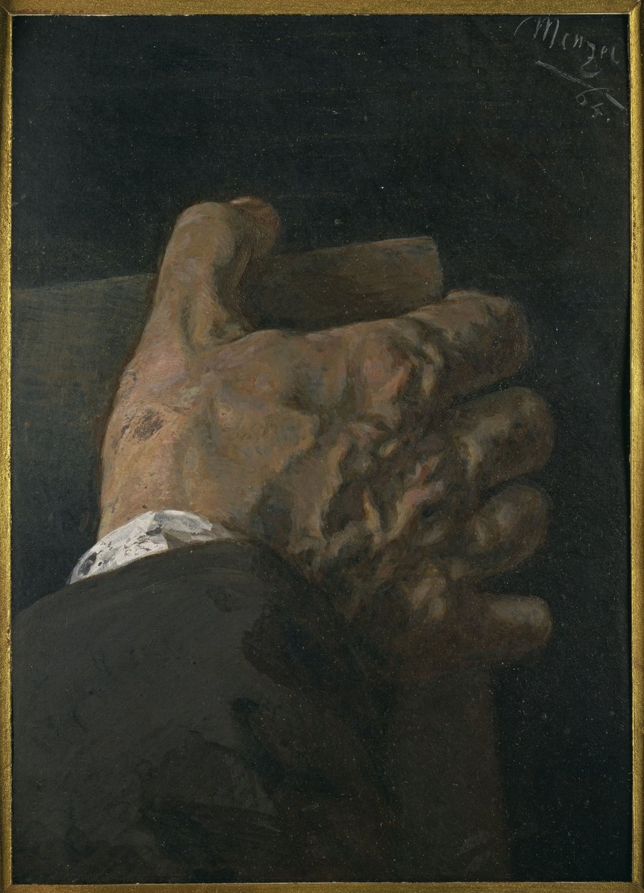 Miehen käsi pitelemässä taulua tekijältä Adolph Menzel
