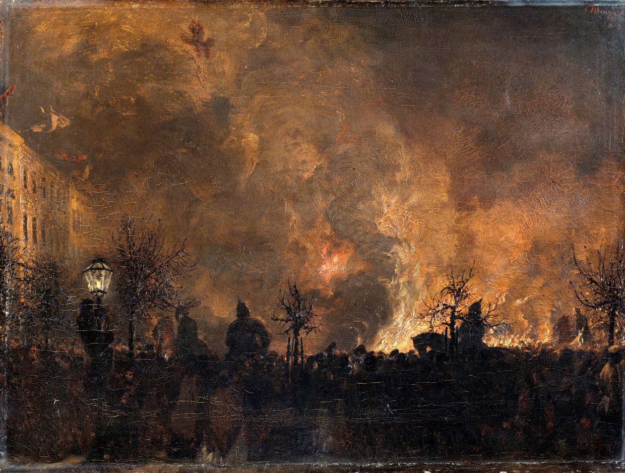 Soihtukulkueen jälkeen. Soihtujen heittäminen kasaan Dönhoffplatzilla Berliinissä tekijältä Adolph Menzel