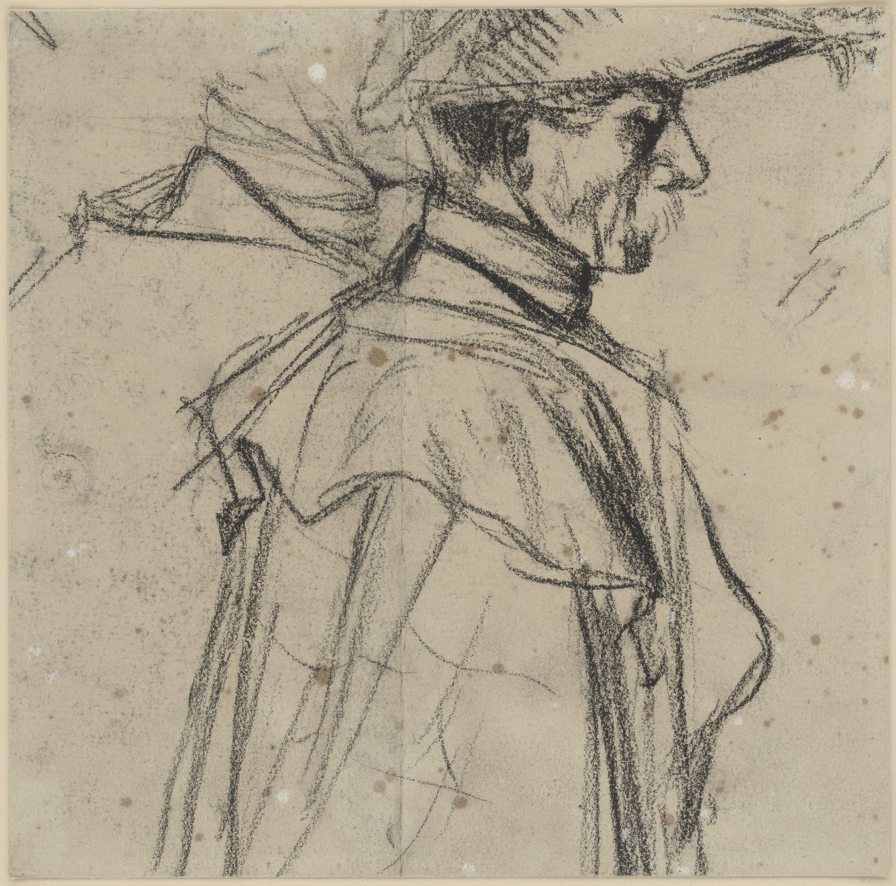 Upseeri hattu päässä ja viitta yllään tekijältä Adolph Menzel