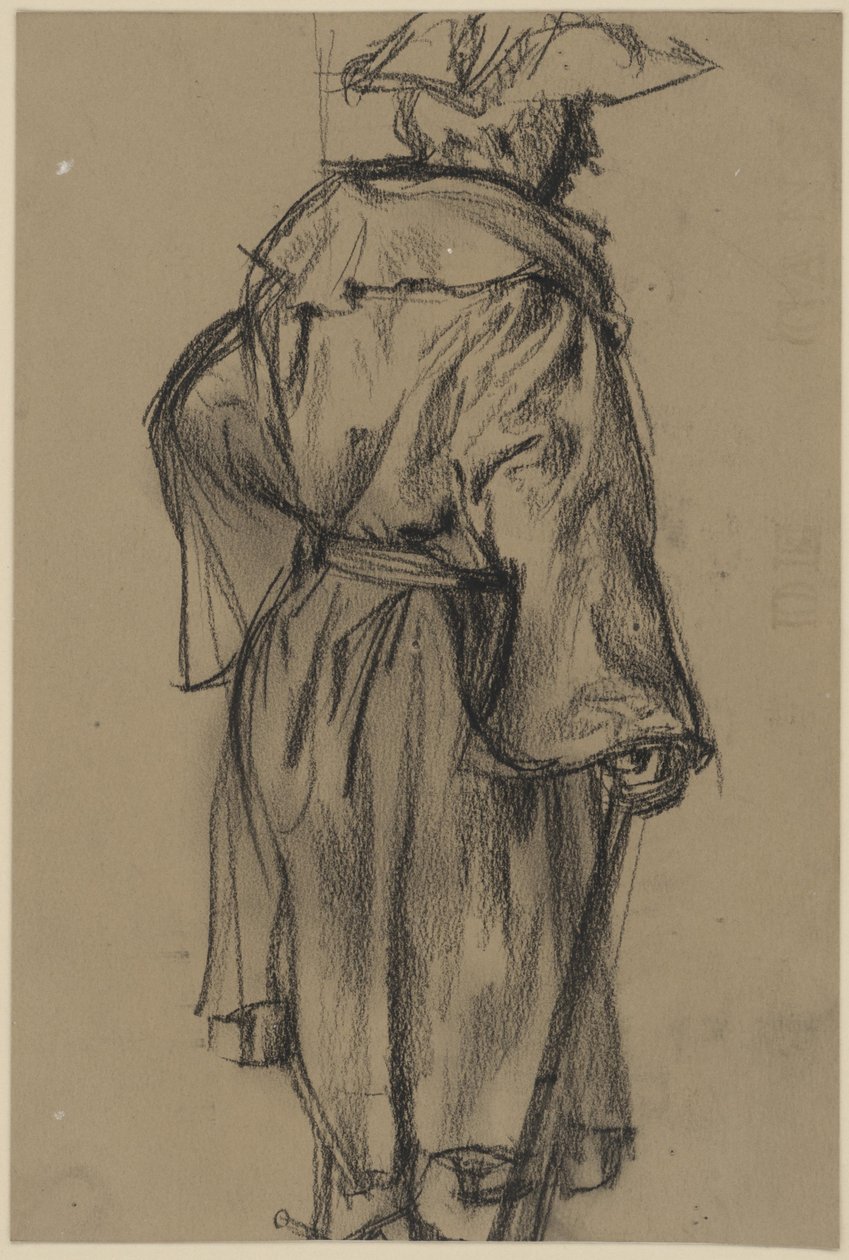 Upseeri, jolla on päällään takki ja hattu, kädessään keppi oikeassa kädessä, puoliprofiilikuva oikealle. (Asennon tutkimus: Moritz von Anhalt-Dessau) tekijältä Adolph Menzel