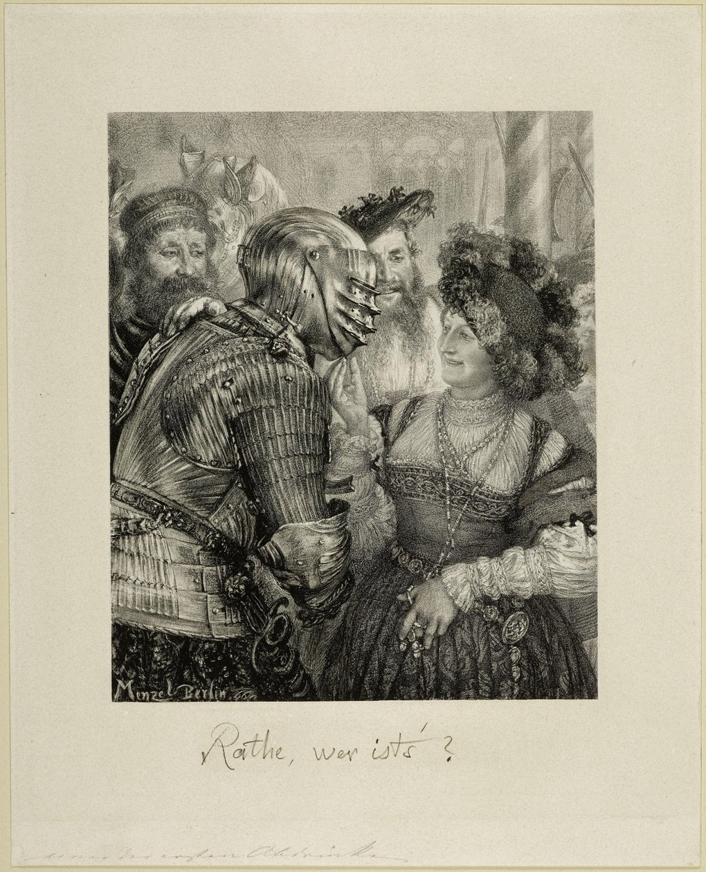 Arvaa, kuka se on Kohtaus ritaripuvussa järjestetyssä naamiaistanssiaisissa. Teoksesta *Deutsches Künstleralbum*, vuosikerta 1867 tekijältä Adolph Menzel