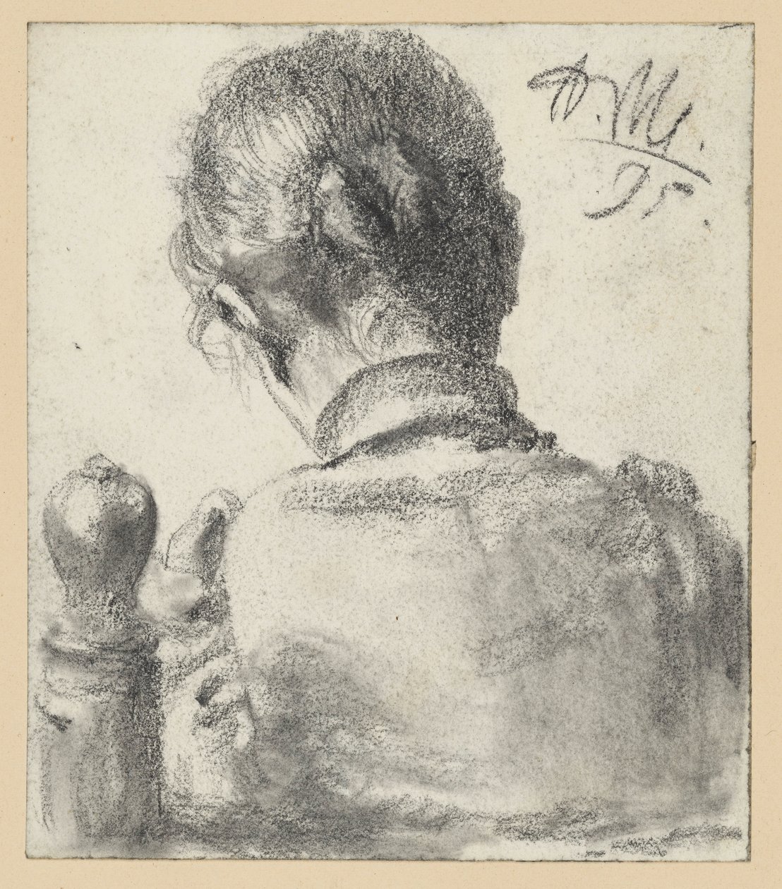 Tuolilla istuvan naisen selkäkuva tekijältä Adolph Menzel