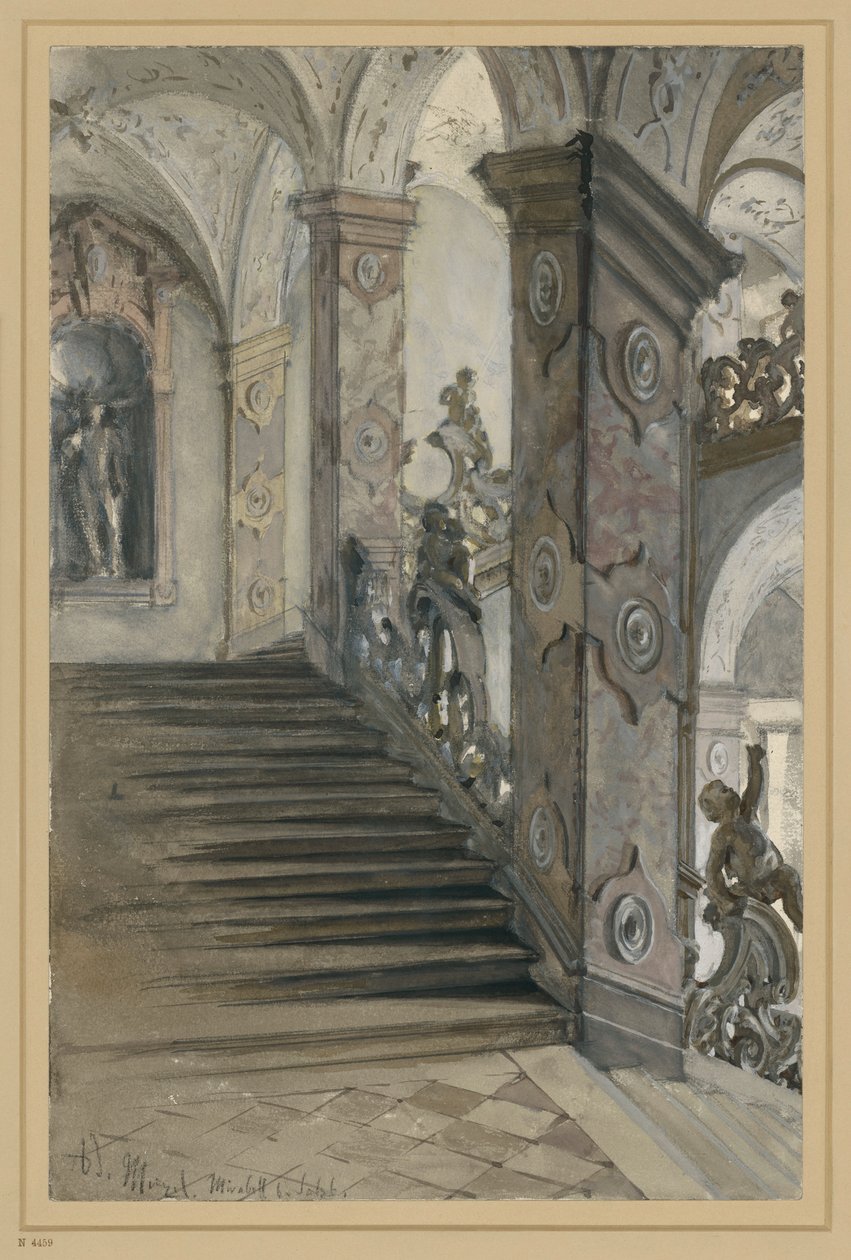 Mirabellin linna, Salzburg, Lucas von Hildebrandtin suunnittelema portaikko tekijältä Adolph Menzel