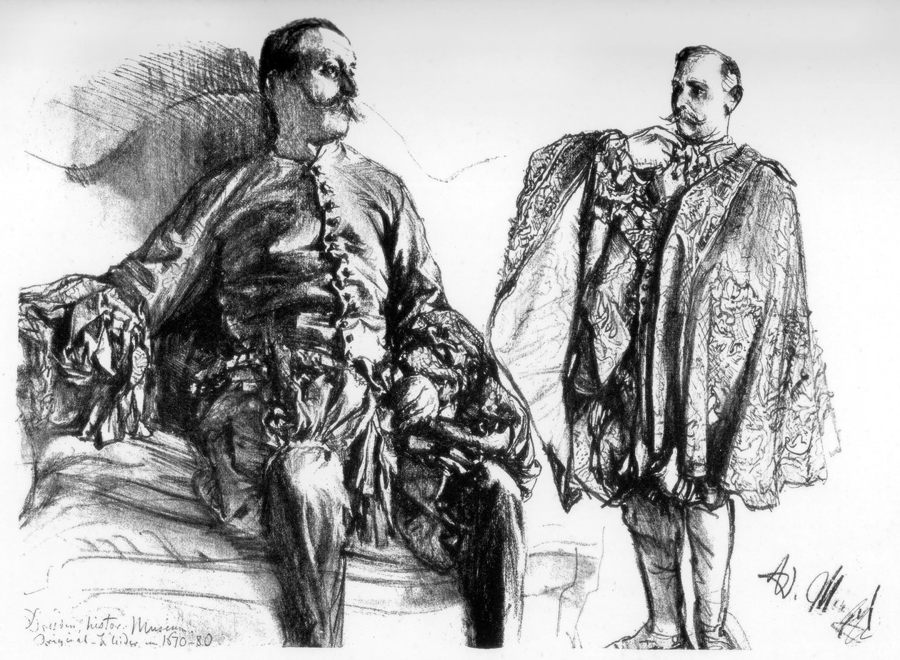Tutkimuksia vanhoista mekoista elävillä malleilla, c1880-1882. tekijältä Adolph Menzel