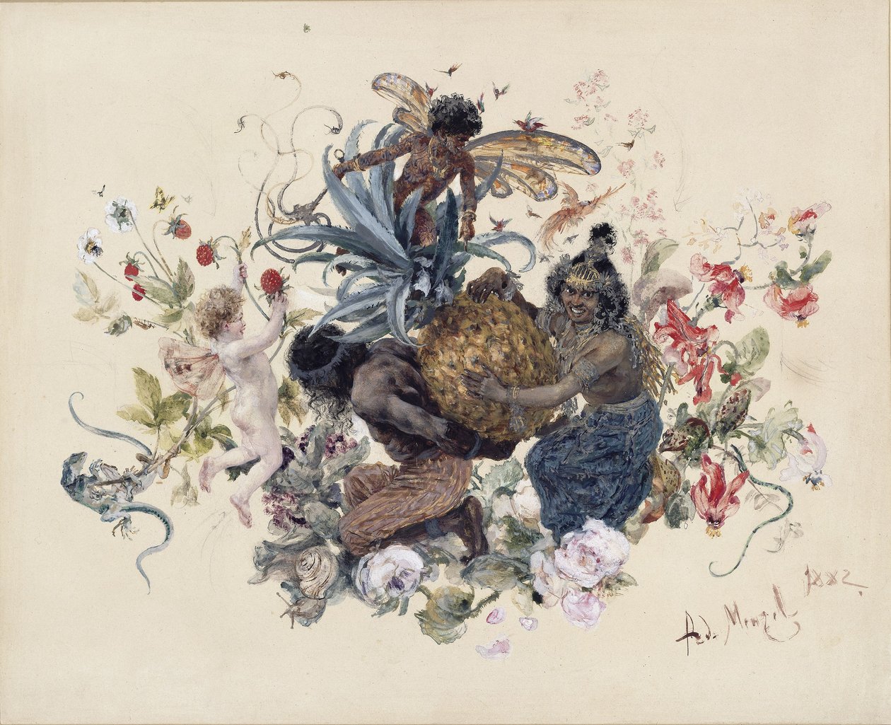 Pöytäastiasto: hedelmäkulho tekijältä Adolph Menzel