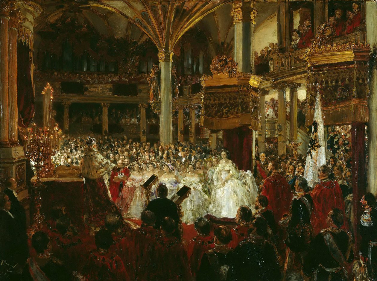Vilhelm I:n kruunaus Preussin kuninkaaksi Königsbergin linnassa 1861, 1861. tekijältä Adolph Menzel