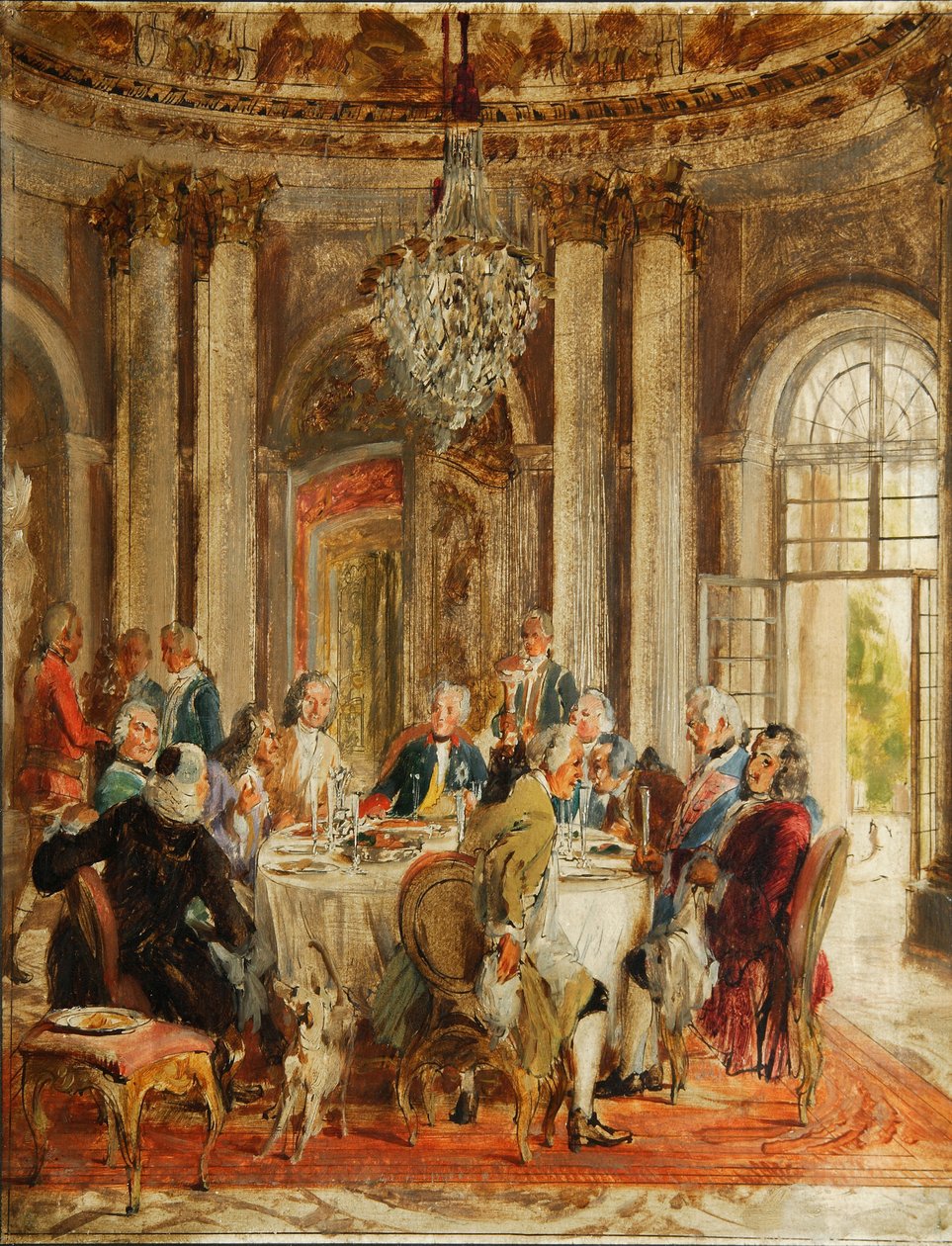 Frederick II:n pyöreä pöytä Sanssoucissa luonnos, 1848 tekijältä Adolph Menzel
